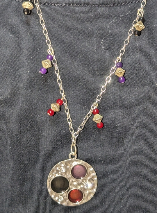 Jewelry - Vintage 90s Boho-Chic Celestial Hammered Silver Pendant Necklace – Multi-Stone